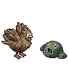 2D pixel art monsters Birbek and Tumblok